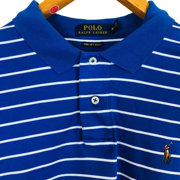 Polo Ralph Lauren Men's Polo Shirt Sz XL Logo Blue White Striped Pima Soft Touch - Picture 2 of 10